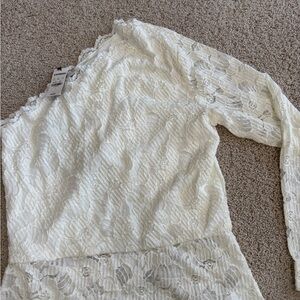 Express White Lace One Sleeve Detail Top